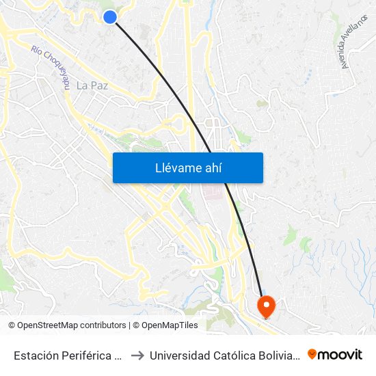 Estación Periférica / Apachita to Universidad Católica Boliviana San Pablo map