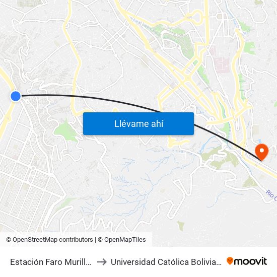 Estación Faro Murillo / Tiquira to Universidad Católica Boliviana San Pablo map