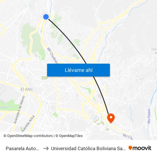 Pasarela Autopista to Universidad Católica Boliviana San Pablo map