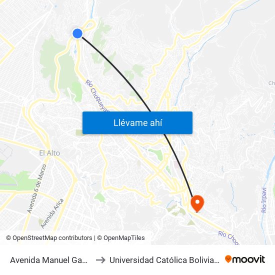 Avenida Manuel Gamarra, 220 to Universidad Católica Boliviana San Pablo map
