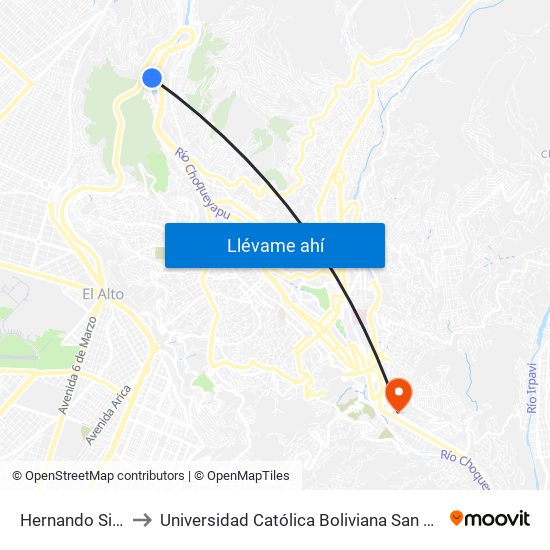 Hernando Siles to Universidad Católica Boliviana San Pablo map