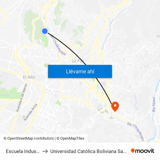 Escuela Industrial to Universidad Católica Boliviana San Pablo map