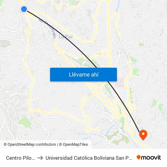 Centro Piloto to Universidad Católica Boliviana San Pablo map