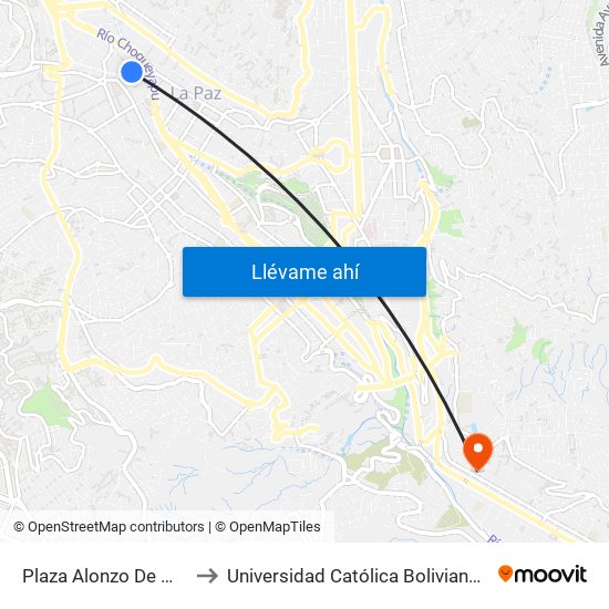 Plaza Alonzo De Mendoza to Universidad Católica Boliviana San Pablo map