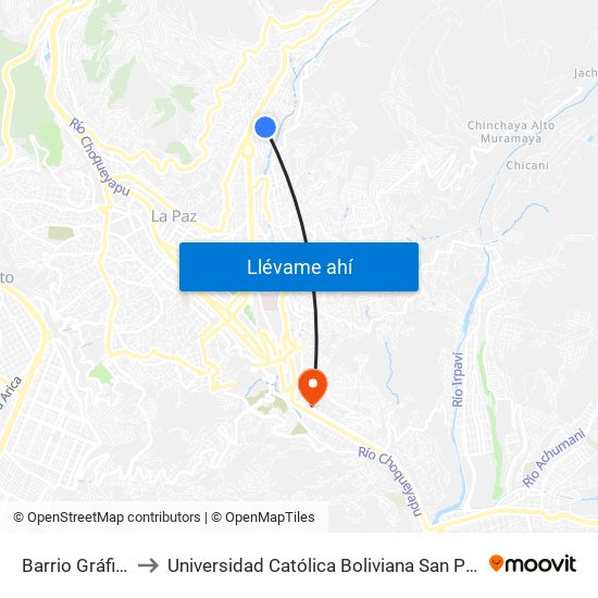 Barrio Gráfico to Universidad Católica Boliviana San Pablo map