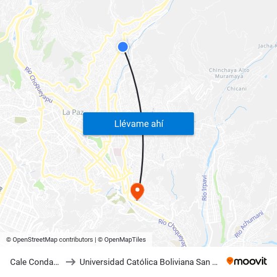 Cale Condarco to Universidad Católica Boliviana San Pablo map