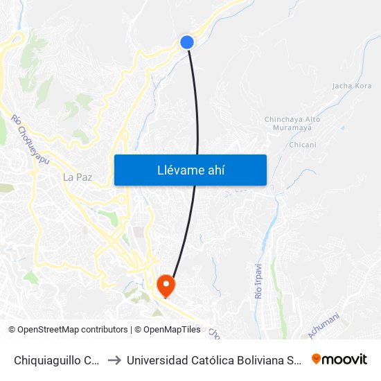 Chiquiaguillo Calle 3 to Universidad Católica Boliviana San Pablo map