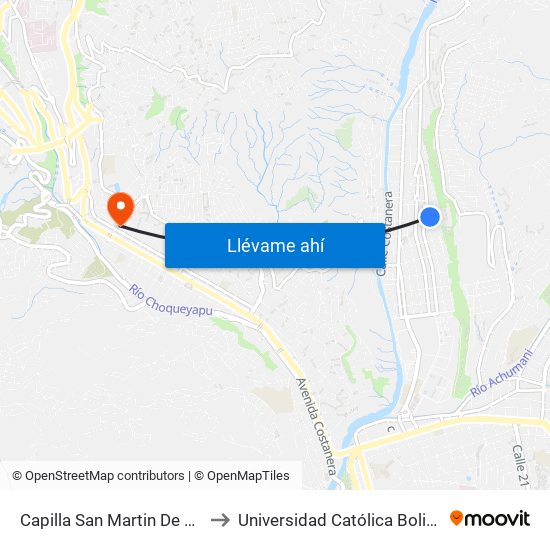 Capilla San Martin De Porres - Vuelta to Universidad Católica Boliviana San Pablo map