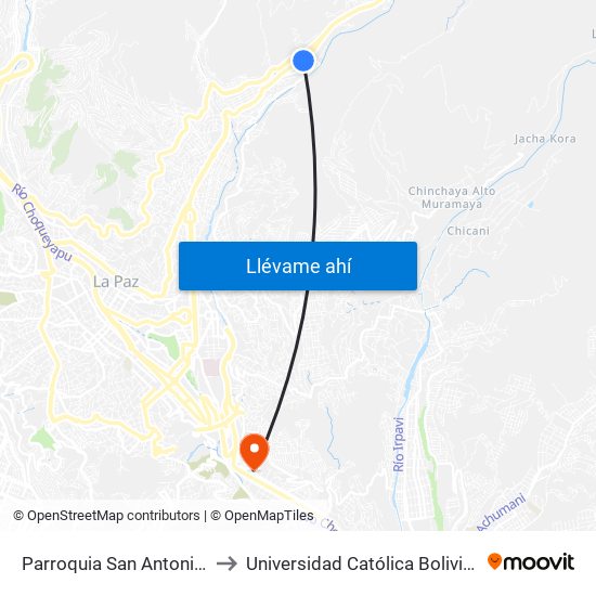 Parroquia San Antonio De Padua to Universidad Católica Boliviana San Pablo map