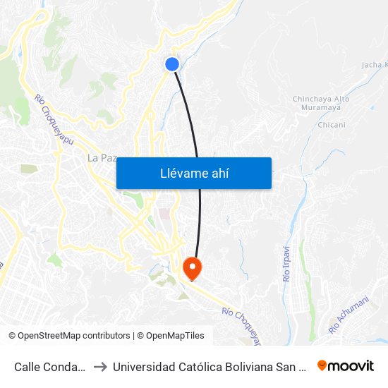 Calle Condarco to Universidad Católica Boliviana San Pablo map