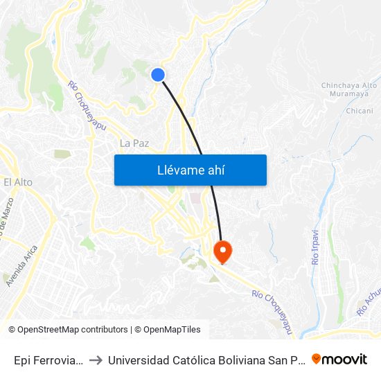 Epi Ferroviario to Universidad Católica Boliviana San Pablo map