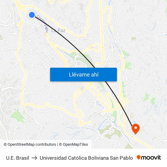 U.E. Brasil to Universidad Católica Boliviana San Pablo map