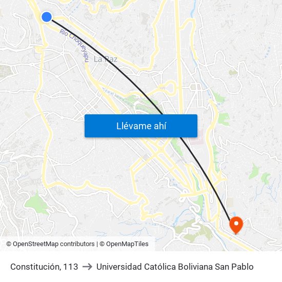 Constitución, 113 to Universidad Católica Boliviana San Pablo map