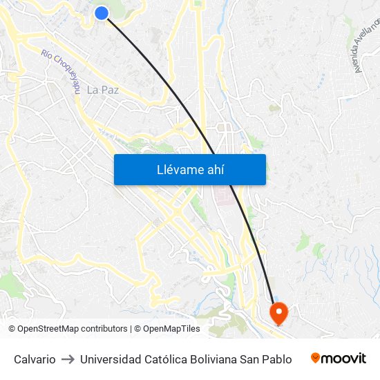 Calvario to Universidad Católica Boliviana San Pablo map