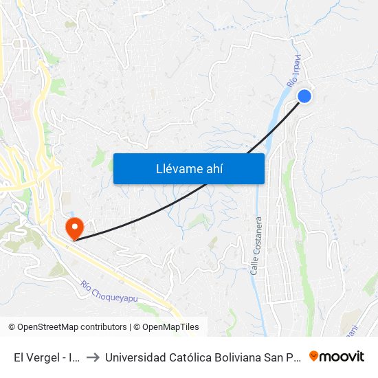 El Vergel - Ida to Universidad Católica Boliviana San Pablo map