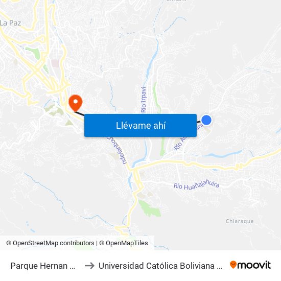 Parque Hernan Greiner to Universidad Católica Boliviana San Pablo map