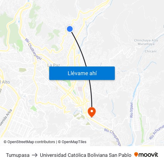 Tumupasa to Universidad Católica Boliviana San Pablo map