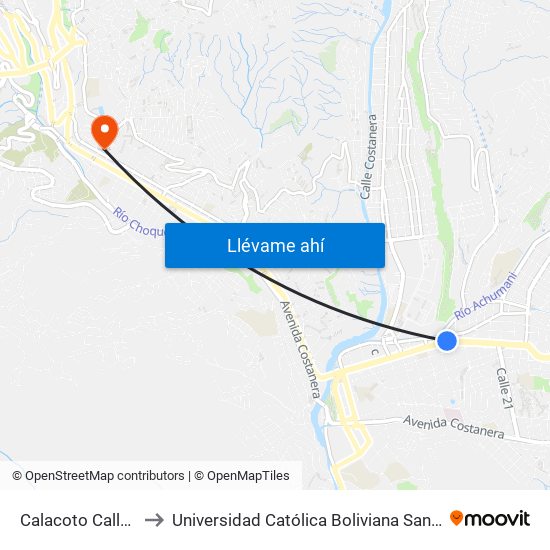 Calacoto Calle 17 to Universidad Católica Boliviana San Pablo map