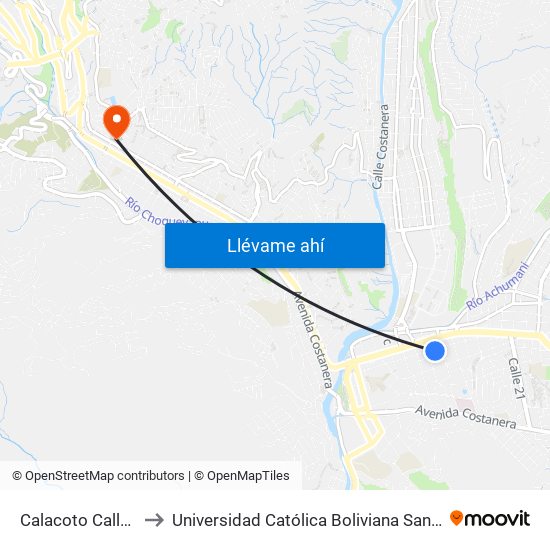Calacoto Calle 15 to Universidad Católica Boliviana San Pablo map