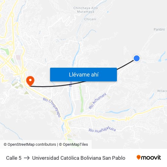 Calle 5 to Universidad Católica Boliviana San Pablo map