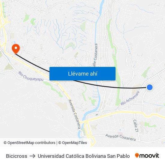 Bicicross to Universidad Católica Boliviana San Pablo map