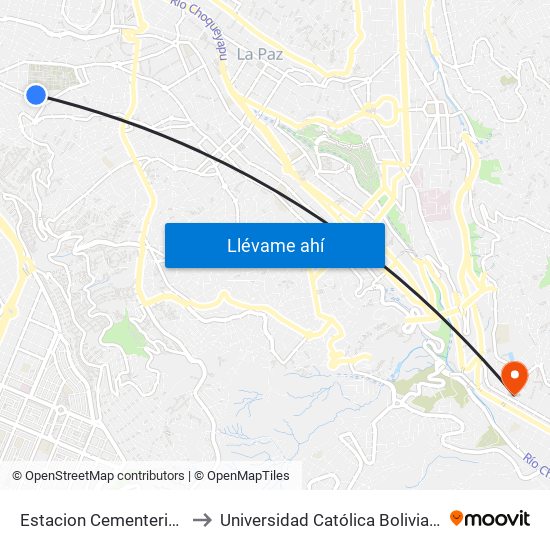 Estacion Cementerio / Ajayuni to Universidad Católica Boliviana San Pablo map