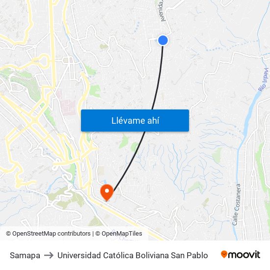 Samapa to Universidad Católica Boliviana San Pablo map