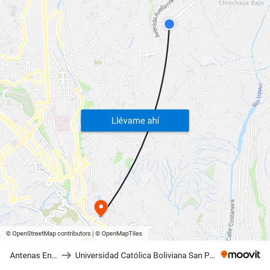 Antenas Entel to Universidad Católica Boliviana San Pablo map