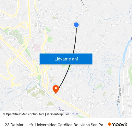 23 De Marzo to Universidad Católica Boliviana San Pablo map