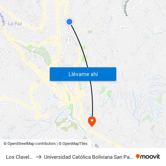 Los Claveles to Universidad Católica Boliviana San Pablo map