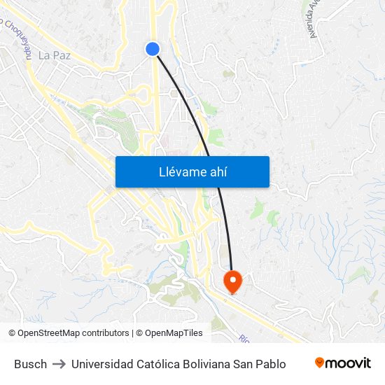 Busch to Universidad Católica Boliviana San Pablo map