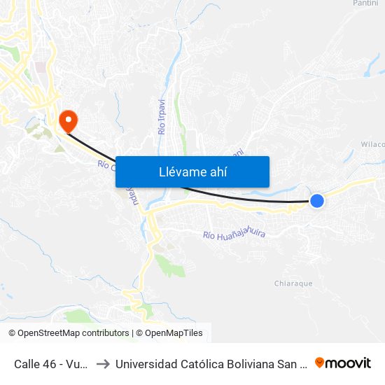 Calle 46 - Vuelta to Universidad Católica Boliviana San Pablo map