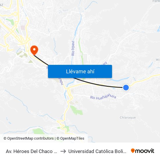 Av. Héroes Del Chaco Y Av. Escultor to Universidad Católica Boliviana San Pablo map