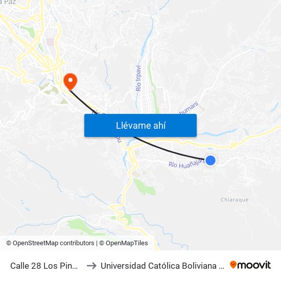 Calle 28 Los Pinos - Ida to Universidad Católica Boliviana San Pablo map