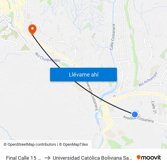 Final Calle 15 - Ida to Universidad Católica Boliviana San Pablo map