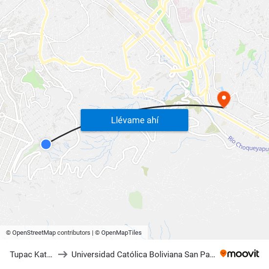 Tupac Katari to Universidad Católica Boliviana San Pablo map