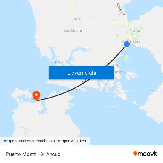 Puerto Montt to Ancud map