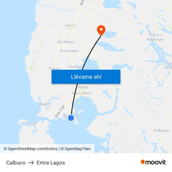Calbuco to Entre Lagos map