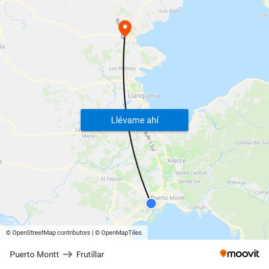 Puerto Montt to Frutillar map