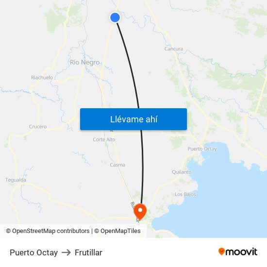 Puerto Octay to Frutillar map