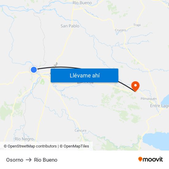 Osorno to Rio Bueno map