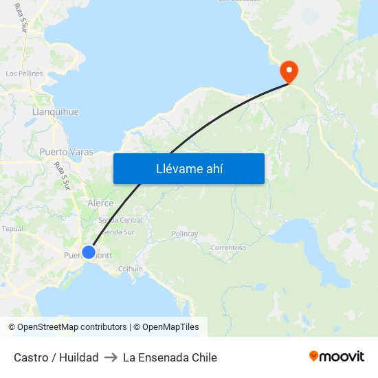 Castro / Huildad to La Ensenada Chile map