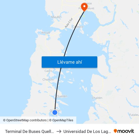 Terminal De Buses Quellon to Universidad De Los Lagos map