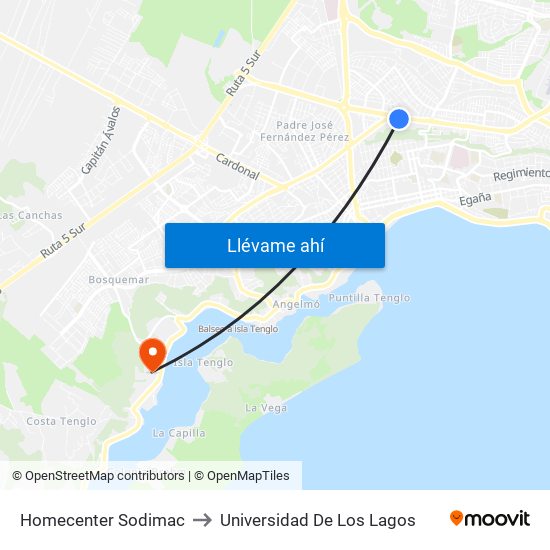 Homecenter Sodimac to Universidad De Los Lagos map