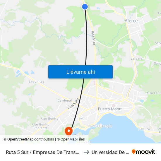 Ruta 5 Sur / Empresas De Transporte J. Bustamante to Universidad De Los Lagos map