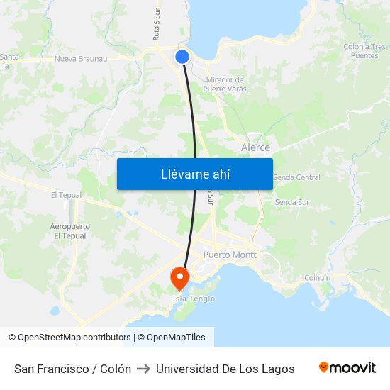 San Francisco / Colón to Universidad De Los Lagos map
