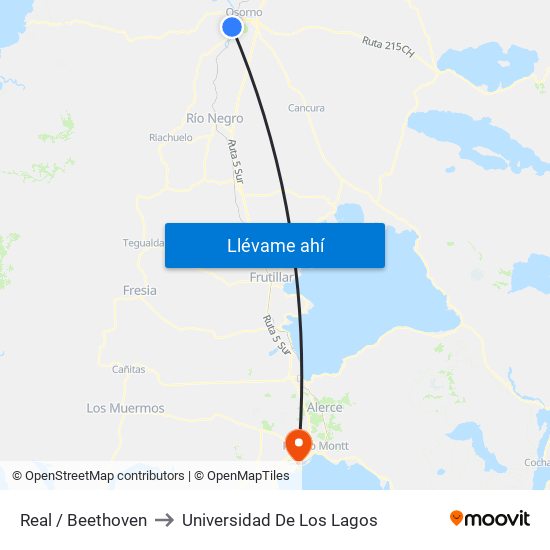 Real / Beethoven to Universidad De Los Lagos map