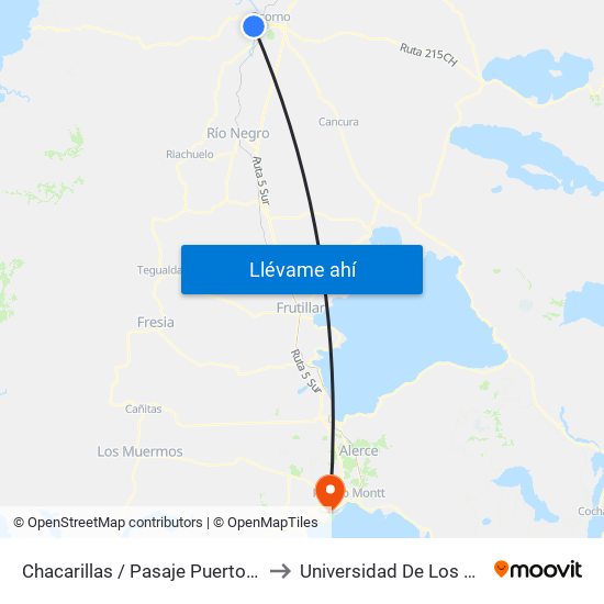 Chacarillas / Pasaje Puerto Huillín to Universidad De Los Lagos map