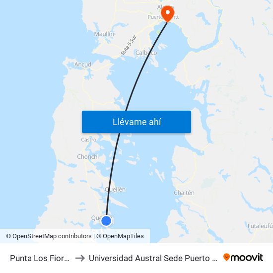 Punta Los Fiordos to Universidad Austral Sede Puerto Montt map