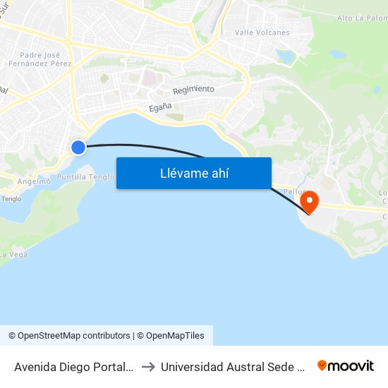 Avenida Diego Portales / Videla to Universidad Austral Sede Puerto Montt map